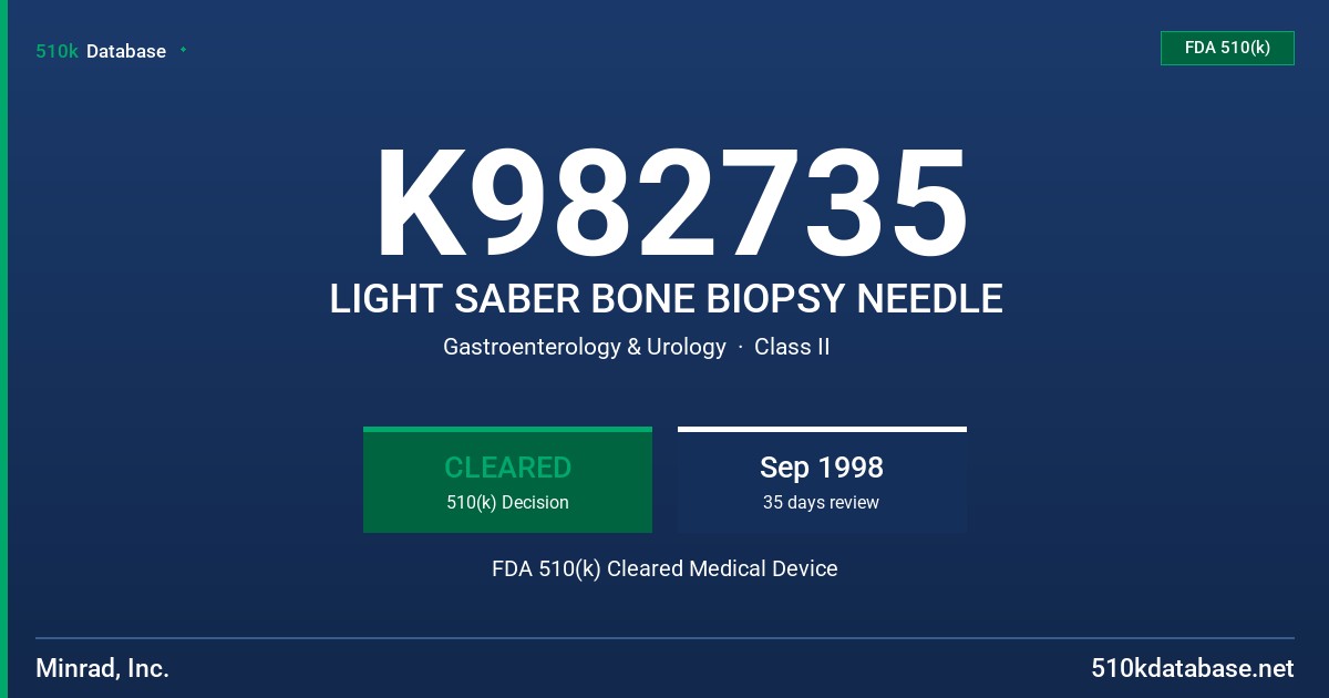 K982735 LIGHT SABER BONE BIOPSY NEEDLE FDA 510(k) Cleared Medical Device