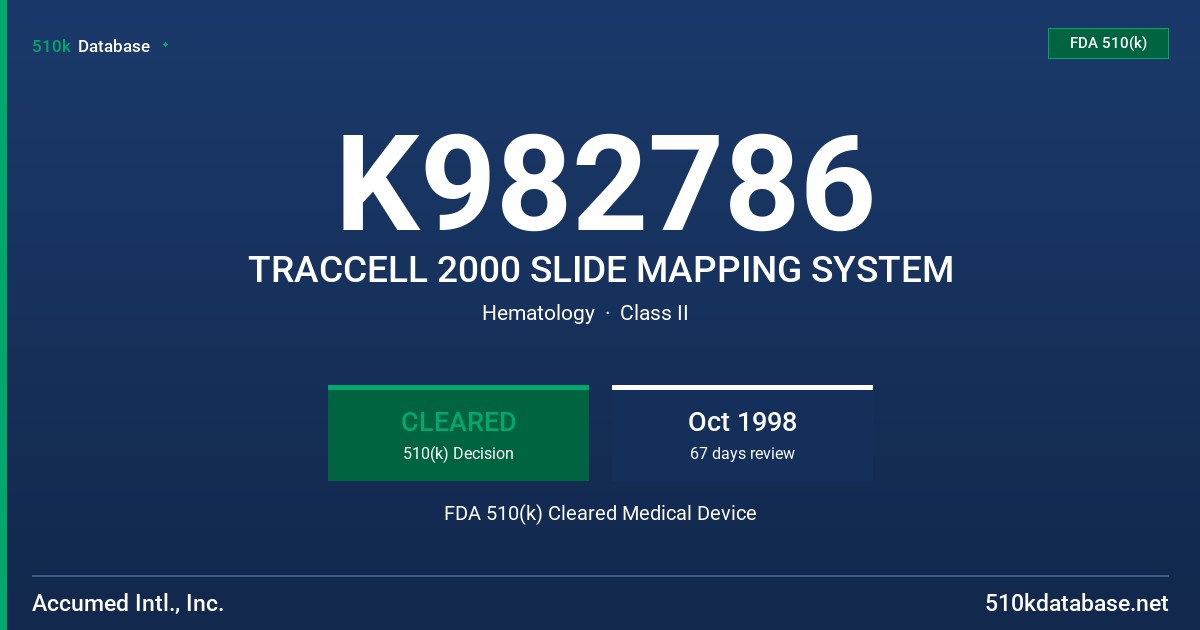K982786 TRACCELL 2000 SLIDE MAPPING SYSTEM FDA 510(k) Cleared Medical Device