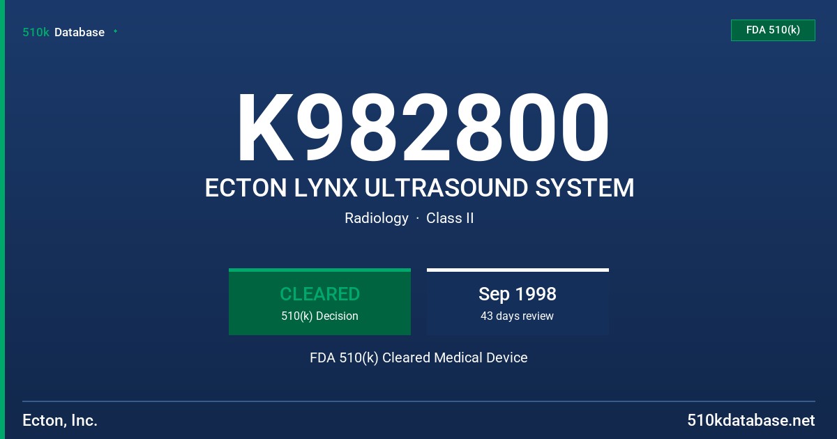 K982800 ECTON LYNX ULTRASOUND SYSTEM FDA 510(k) Cleared Medical Device
