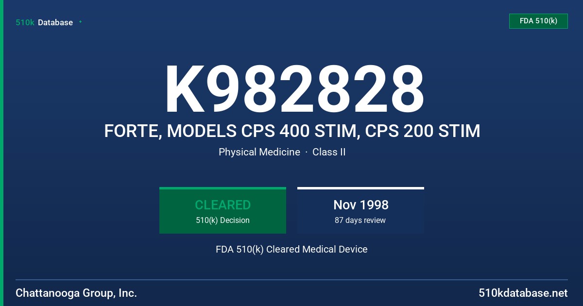 K982828 FORTE, MODELS CPS 400 STIM, CPS 200 STIM FDA 510(k) Cleared Medical Device