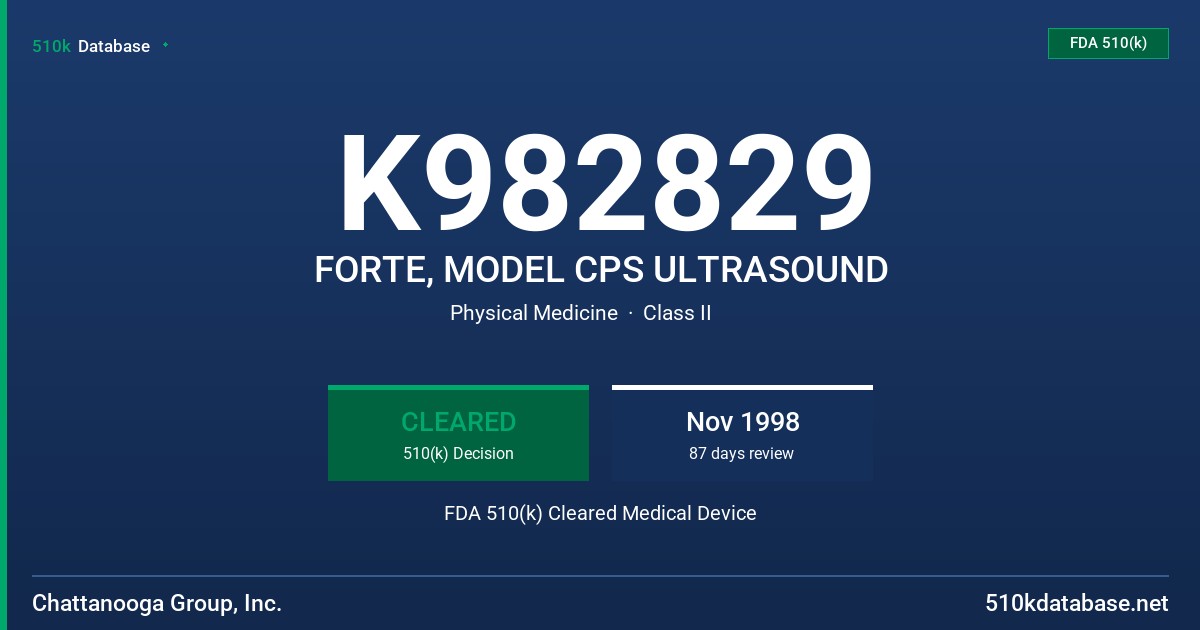 K982829 FORTE, MODEL CPS ULTRASOUND FDA 510(k) Cleared Medical Device