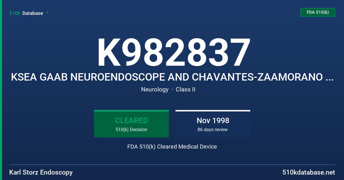 K982837 KSEA GAAB NEUROENDOSCOPE AND CHAVANTES-ZAAMORANO NEUROENDOSCOPE SETS FDA 510(k) Cleared Medical Device