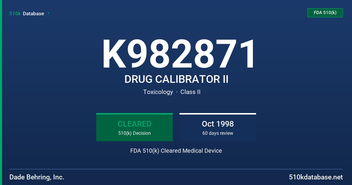 K982871 DRUG CALIBRATOR II FDA 510(k) Cleared Medical Device