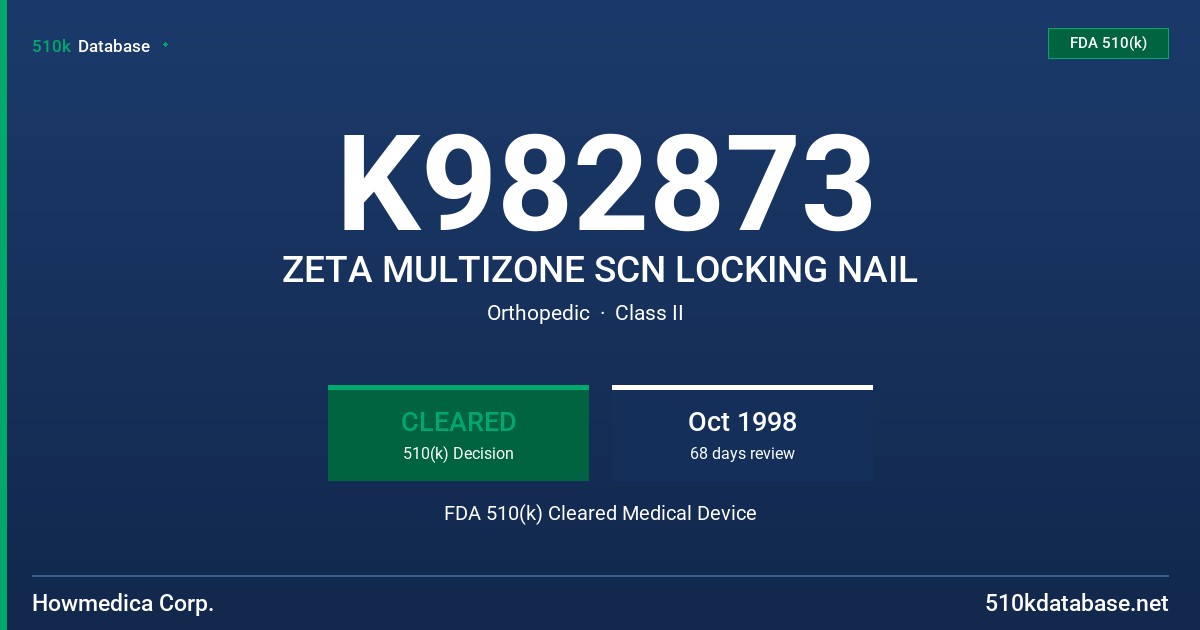 K982873 ZETA MULTIZONE SCN LOCKING NAIL FDA 510(k) Cleared Medical Device