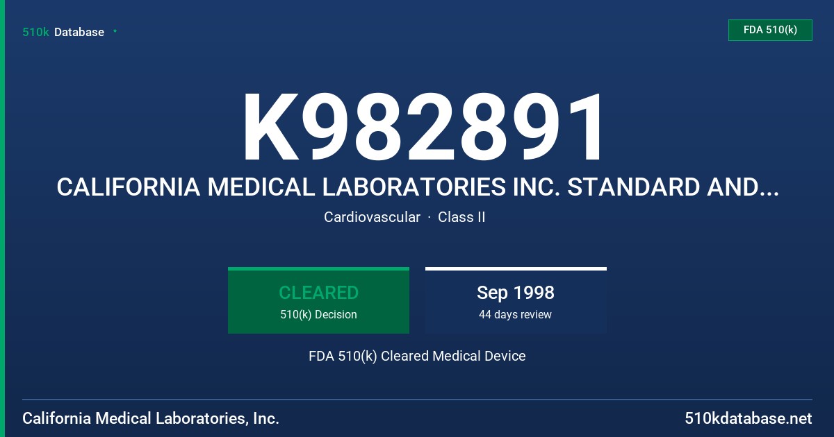 K982891 CALIFORNIA MEDICAL LABORATORIES INC. STANDARD AND SMALL RIGID TIP SUCTION WANDS FDA 510(k) Cleared Medical Device