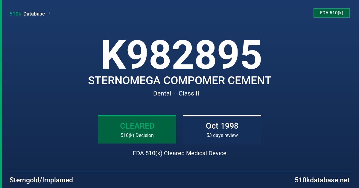 K982895 STERNOMEGA COMPOMER CEMENT FDA 510(k) Cleared Medical Device