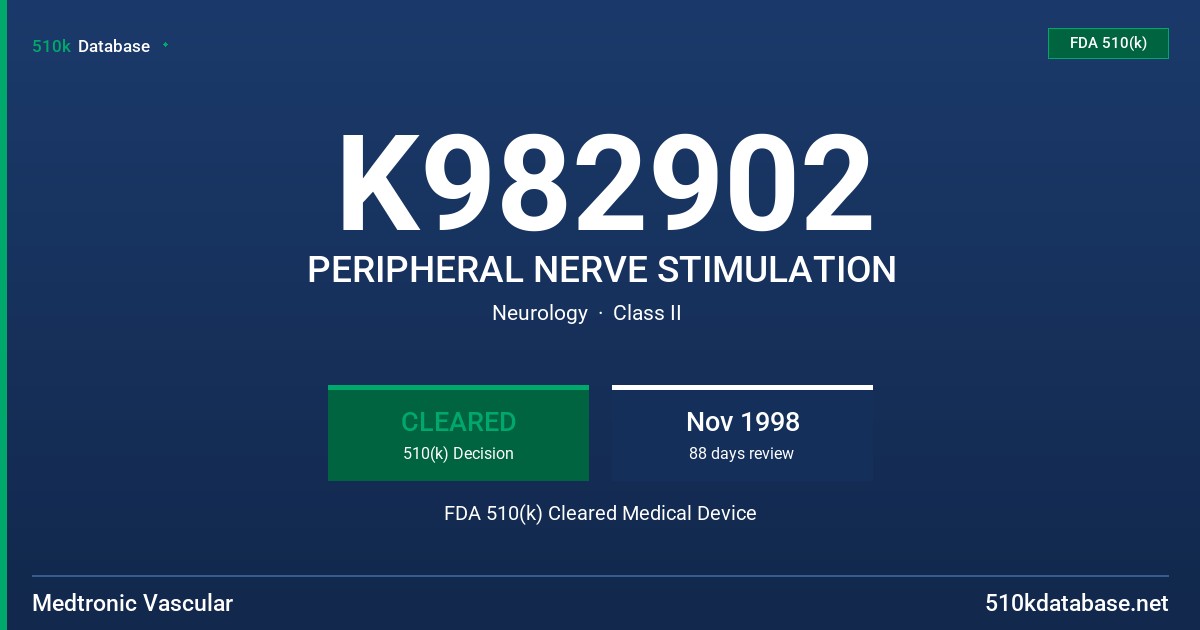 K982902 PERIPHERAL NERVE STIMULATION FDA 510(k) Cleared Medical Device