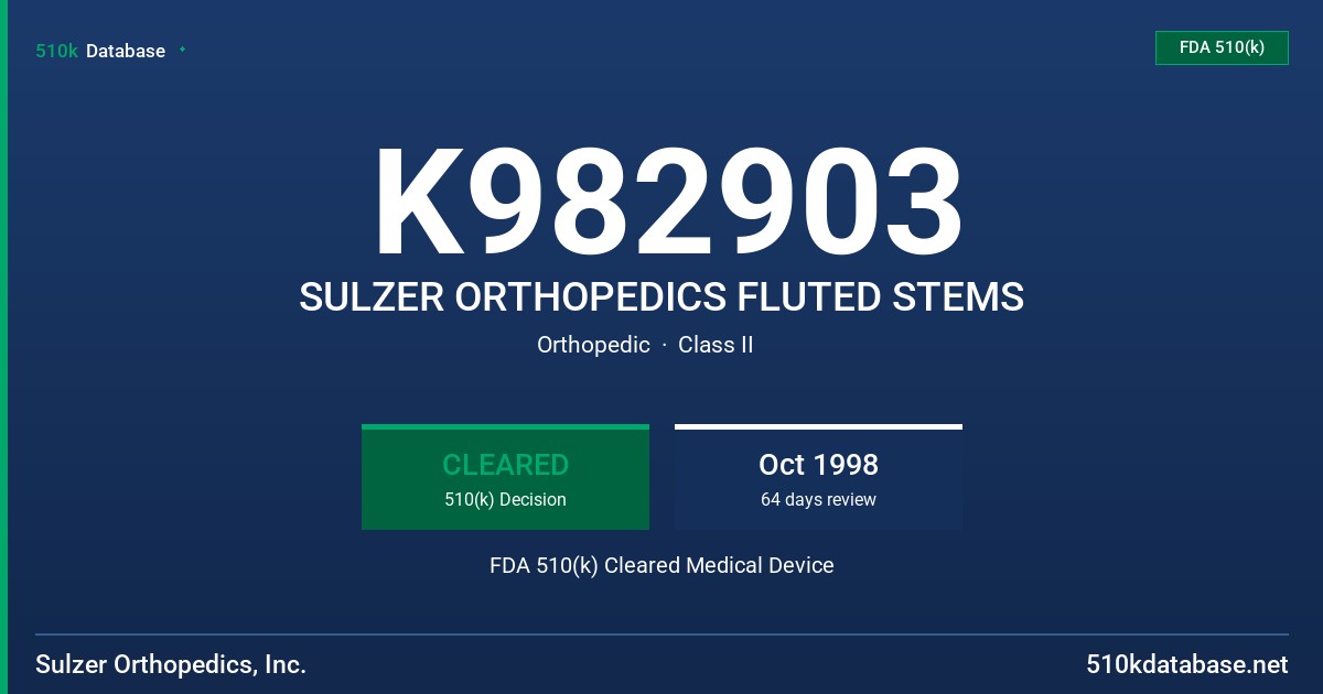 K982903 SULZER ORTHOPEDICS FLUTED STEMS FDA 510(k) Cleared Medical Device