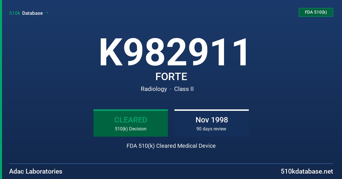 K982911 FORTE FDA 510(k) Cleared Medical Device