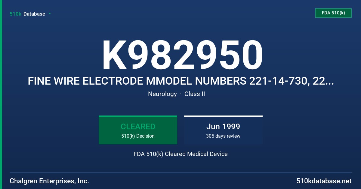 K982950 FINE WIRE ELECTRODE MMODEL NUMBERS 221-14-730, 221-24-730, 221-14-550, 221-24-550 FDA 510(k) Cleared Medical Device