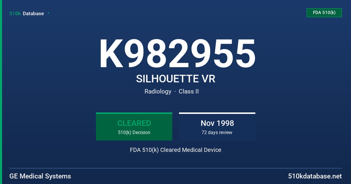 K982955 SILHOUETTE VR FDA 510(k) Cleared Medical Device