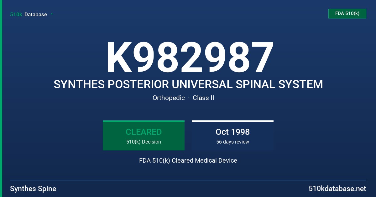 K982987 SYNTHES POSTERIOR UNIVERSAL SPINAL SYSTEM FDA 510(k) Cleared Medical Device