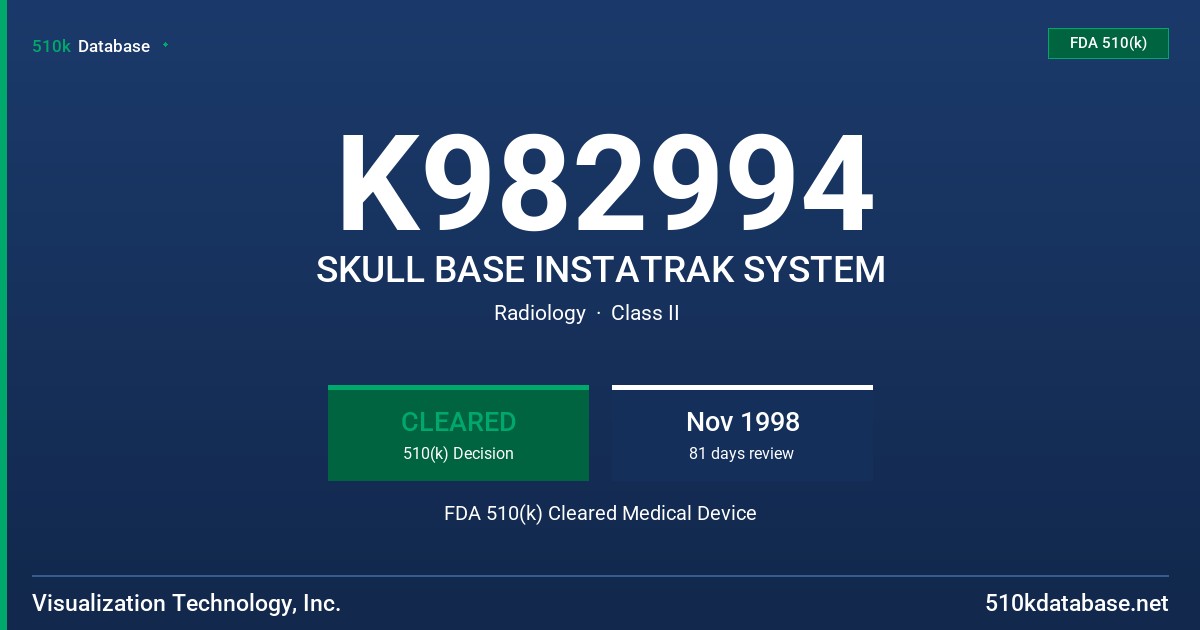 K982994 SKULL BASE INSTATRAK SYSTEM FDA 510(k) Cleared Medical Device