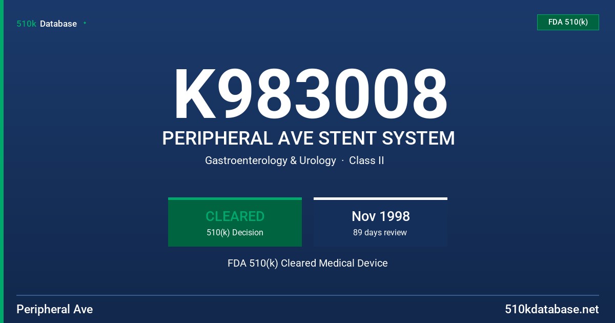 K983008 PERIPHERAL AVE STENT SYSTEM FDA 510(k) Cleared Medical Device