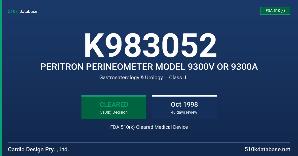 K983052 PERITRON PERINEOMETER MODEL 9300V OR 9300A FDA 510(k) Cleared Medical Device