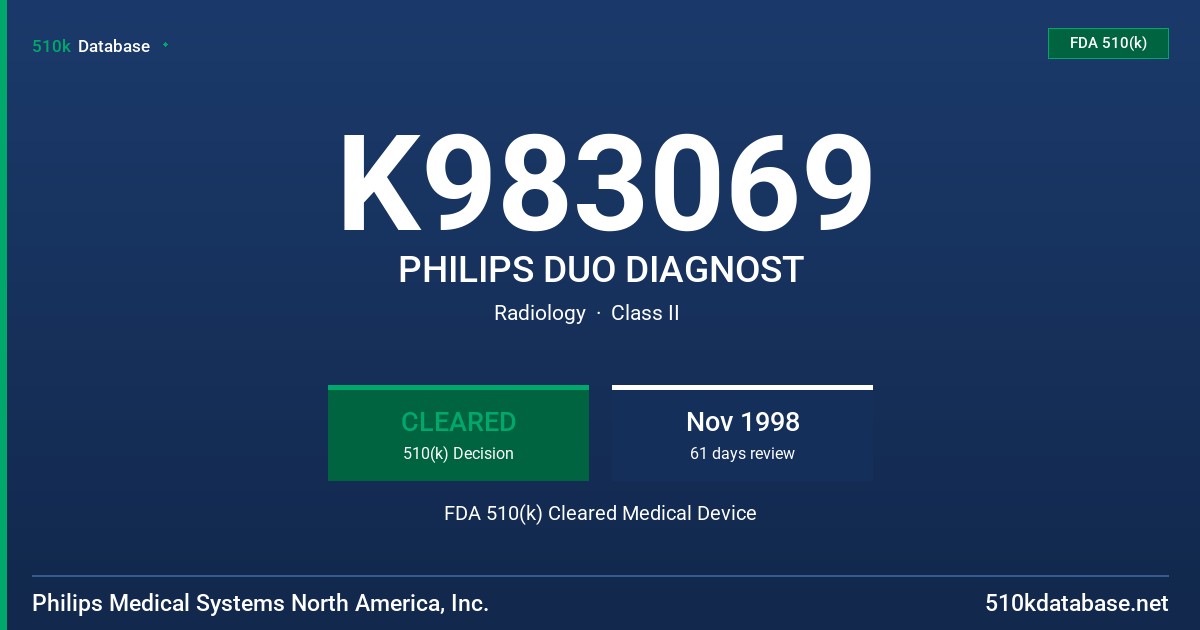 K983069 PHILIPS DUO DIAGNOST FDA 510(k) Cleared Medical Device