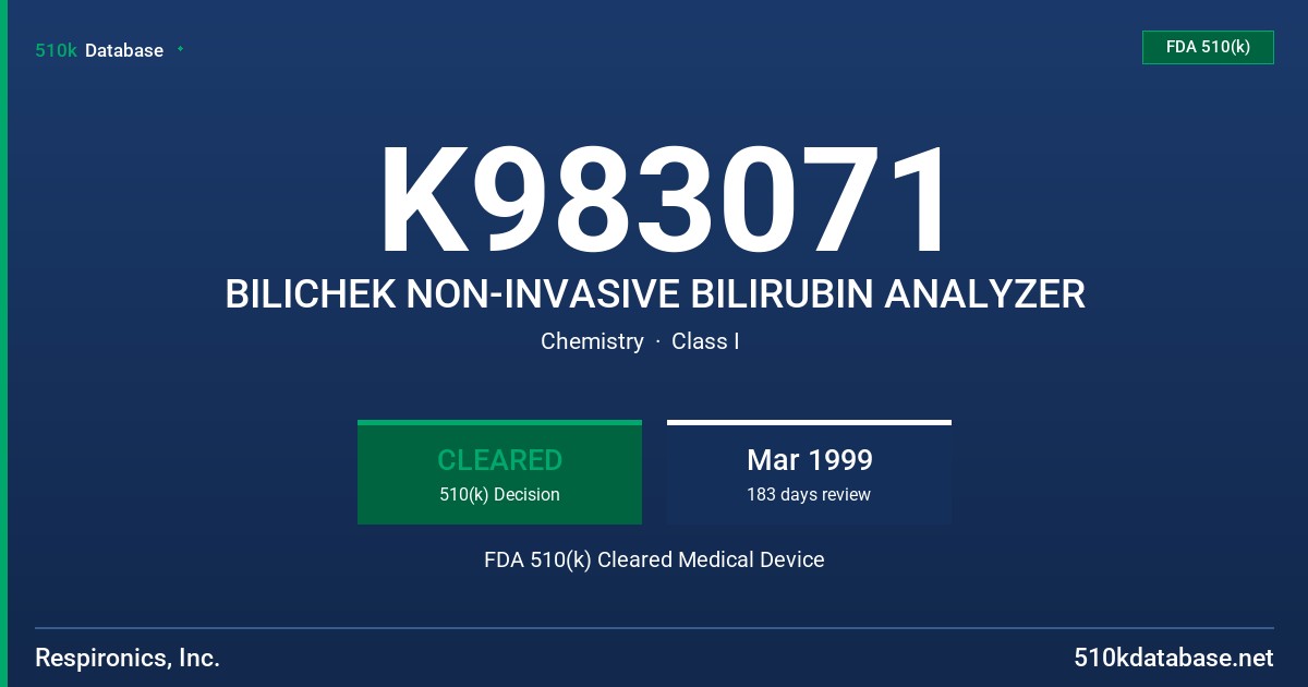 K983071 BILICHEK NON-INVASIVE BILIRUBIN ANALYZER FDA 510(k) Cleared Medical Device