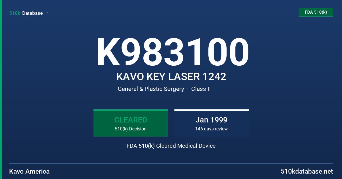 K983100 KAVO KEY LASER 1242 FDA 510(k) Cleared Medical Device
