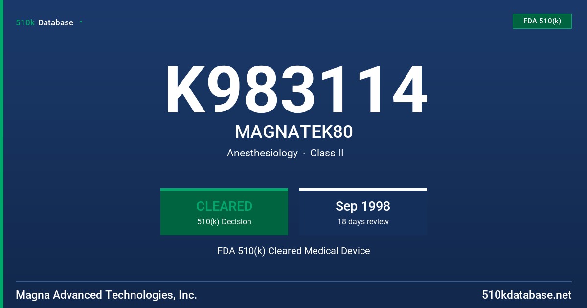 K983114 MAGNATEK80 FDA 510(k) Cleared Medical Device