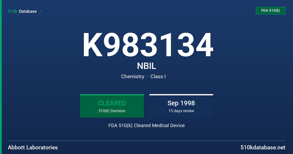 K983134 NBIL FDA 510(k) Cleared Medical Device