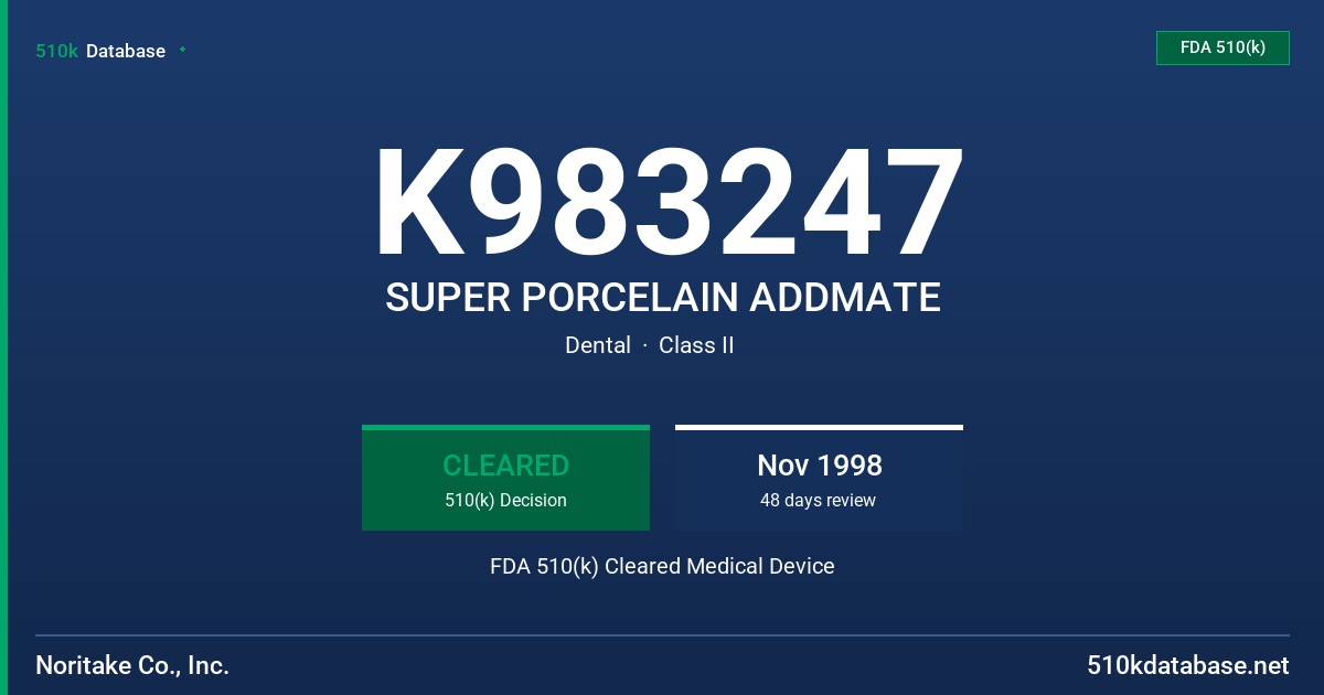 K983247 SUPER PORCELAIN ADDMATE FDA 510(k) Cleared Medical Device