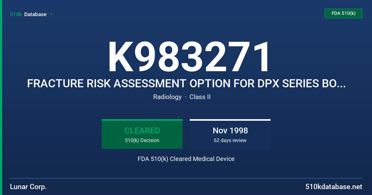 K983271 FRACTURE RISK ASSESSMENT OPTION FOR DPX SERIES BONE DENSITOMETERS FDA 510(k) Cleared Medical Device