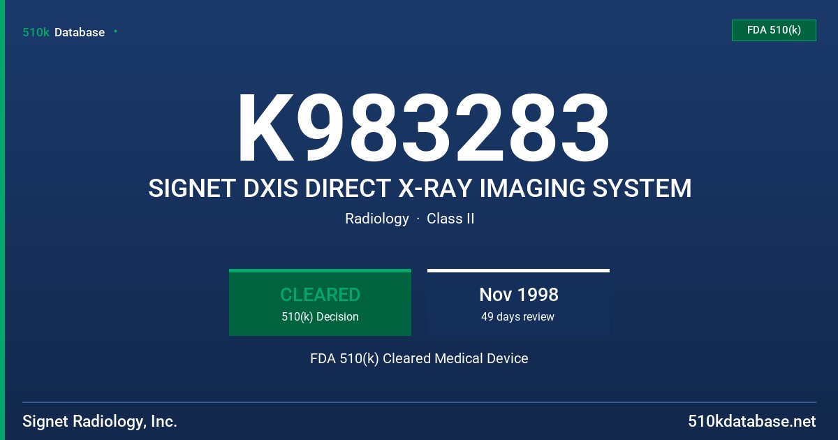 K983283 SIGNET DXIS DIRECT X-RAY IMAGING SYSTEM FDA 510(k) Cleared Medical Device