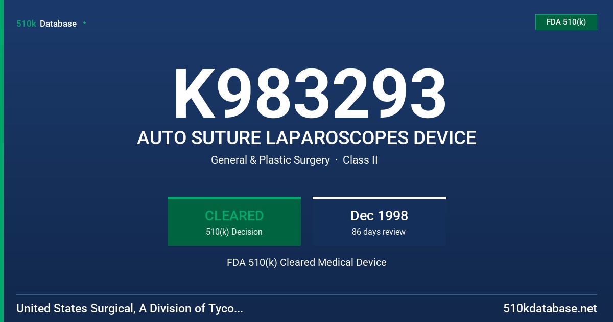 K983293 AUTO SUTURE LAPAROSCOPES DEVICE FDA 510(k) Cleared Medical Device