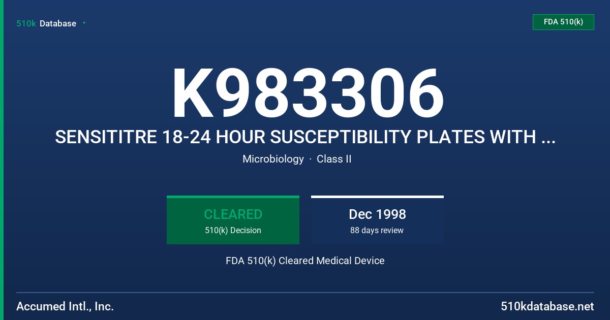 K983306 SENSITITRE 18-24 HOUR SUSCEPTIBILITY PLATES WITH GREPAFLOXACIN FDA 510(k) Cleared Medical Device