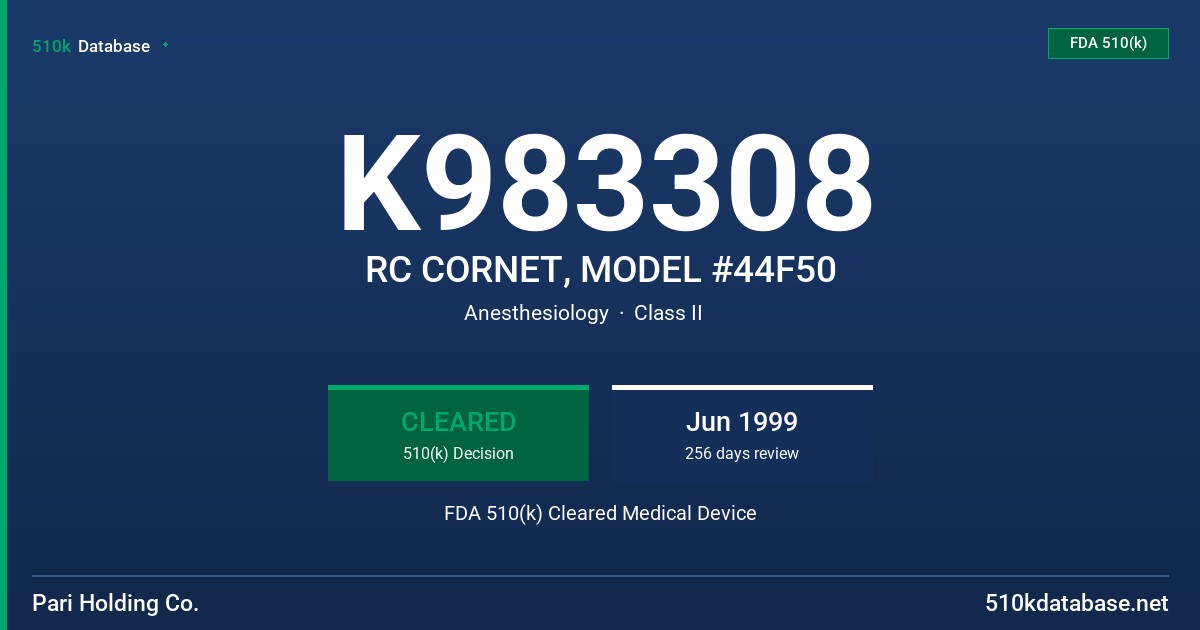 K983308 RC CORNET, MODEL #44F50 FDA 510(k) Cleared Medical Device