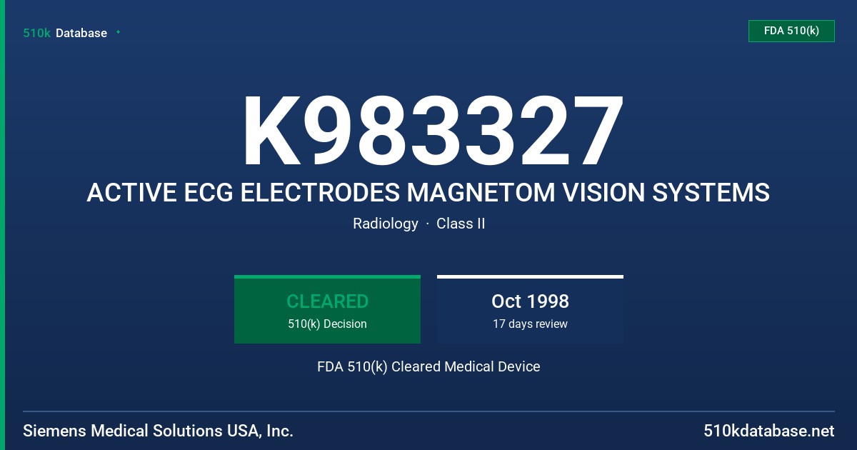 K983327 ACTIVE ECG ELECTRODES MAGNETOM VISION SYSTEMS FDA 510(k) Cleared Medical Device