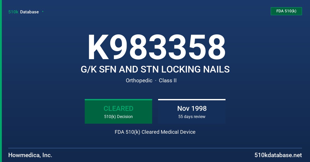 K983358 G/K SFN AND STN LOCKING NAILS FDA 510(k) Cleared Medical Device