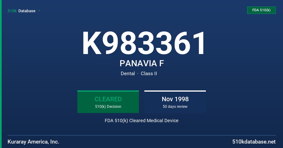 K983361 PANAVIA F FDA 510(k) Cleared Medical Device
