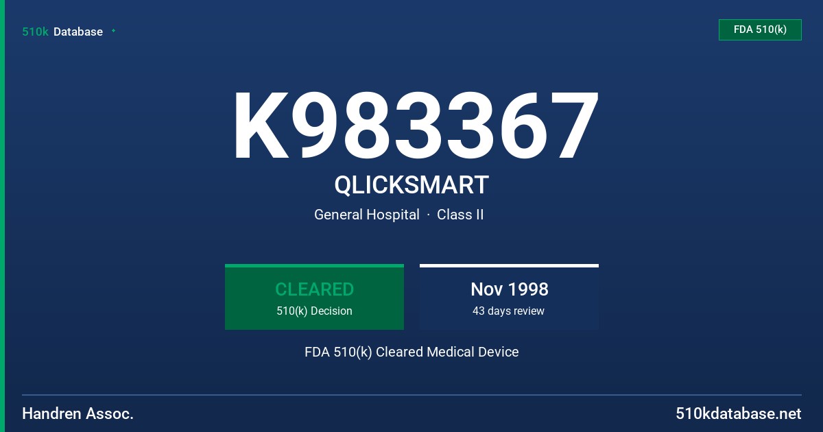 K983367 QLICKSMART FDA 510(k) Cleared Medical Device
