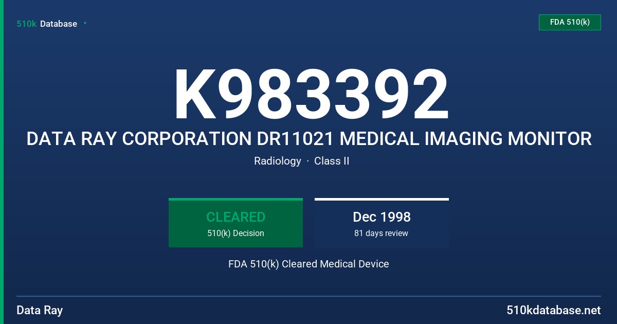 K983392 DATA RAY CORPORATION DR11021 MEDICAL IMAGING MONITOR FDA 510(k) Cleared Medical Device