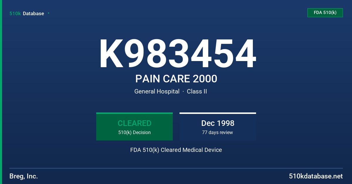 K983454 PAIN CARE 2000 FDA 510(k) Cleared Medical Device