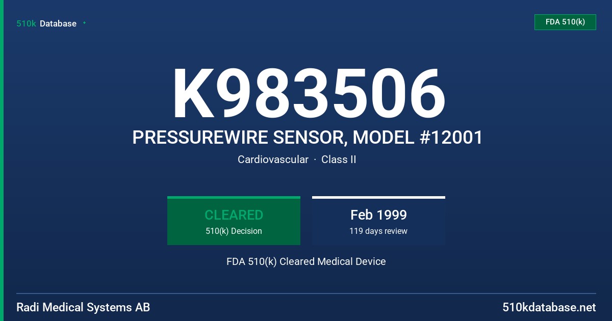 K983506 PRESSUREWIRE SENSOR, MODEL #12001 FDA 510(k) Cleared Medical Device