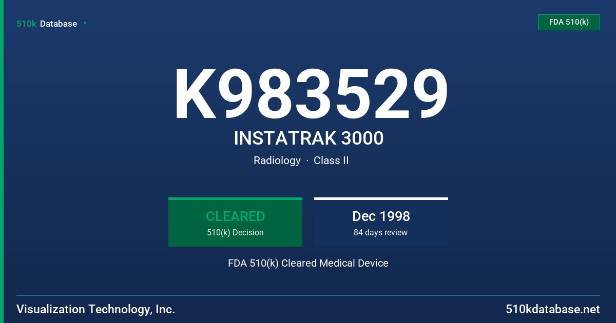 K983529 INSTATRAK 3000 FDA 510(k) Cleared Medical Device