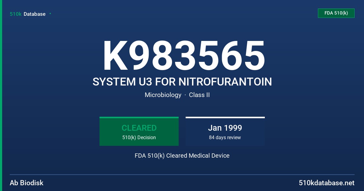 K983565 SYSTEM U3 FOR NITROFURANTOIN FDA 510(k) Cleared Medical Device