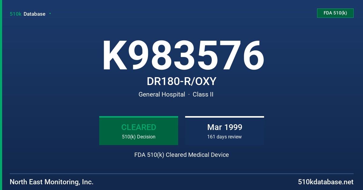 K983576 DR180-R/OXY FDA 510(k) Cleared Medical Device