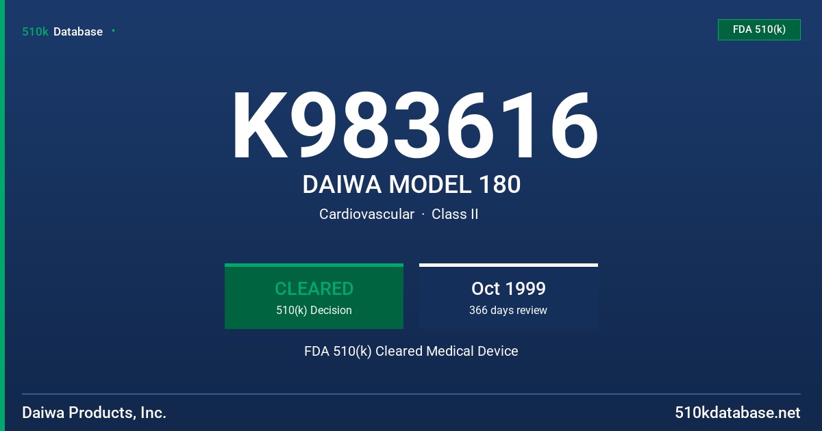 K983616 DAIWA MODEL 180 FDA 510(k) Cleared Medical Device