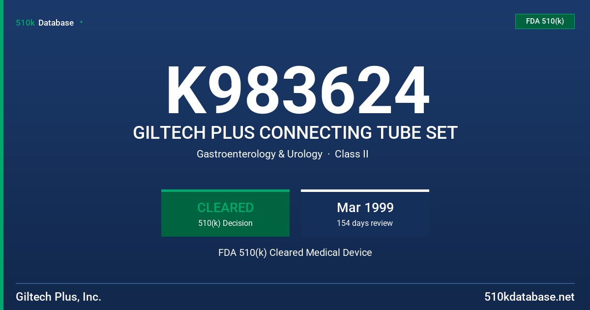 K983624 GILTECH PLUS CONNECTING TUBE SET FDA 510(k) Cleared Medical Device