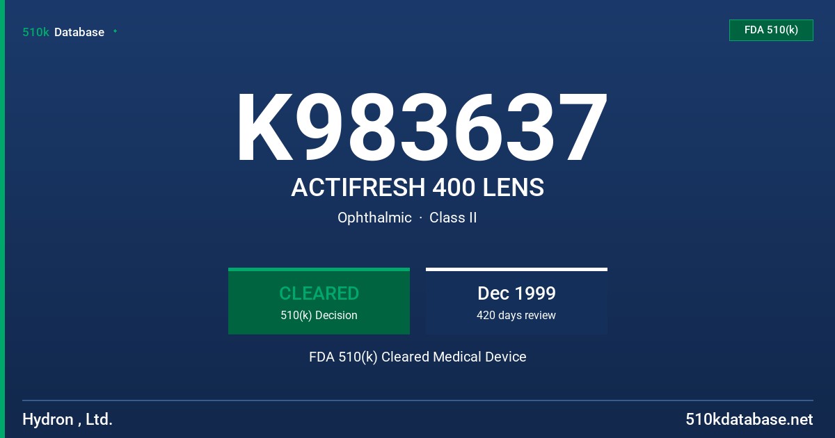K983637 ACTIFRESH 400 LENS FDA 510(k) Cleared Medical Device