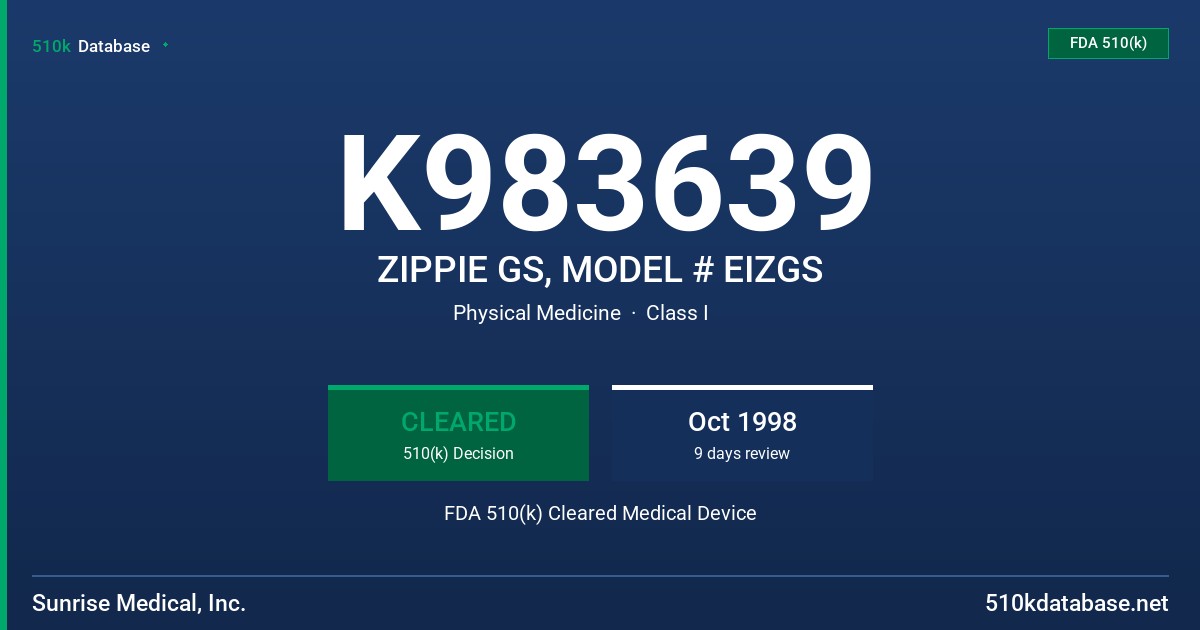 K983639 ZIPPIE GS, MODEL # EIZGS FDA 510(k) Cleared Medical Device