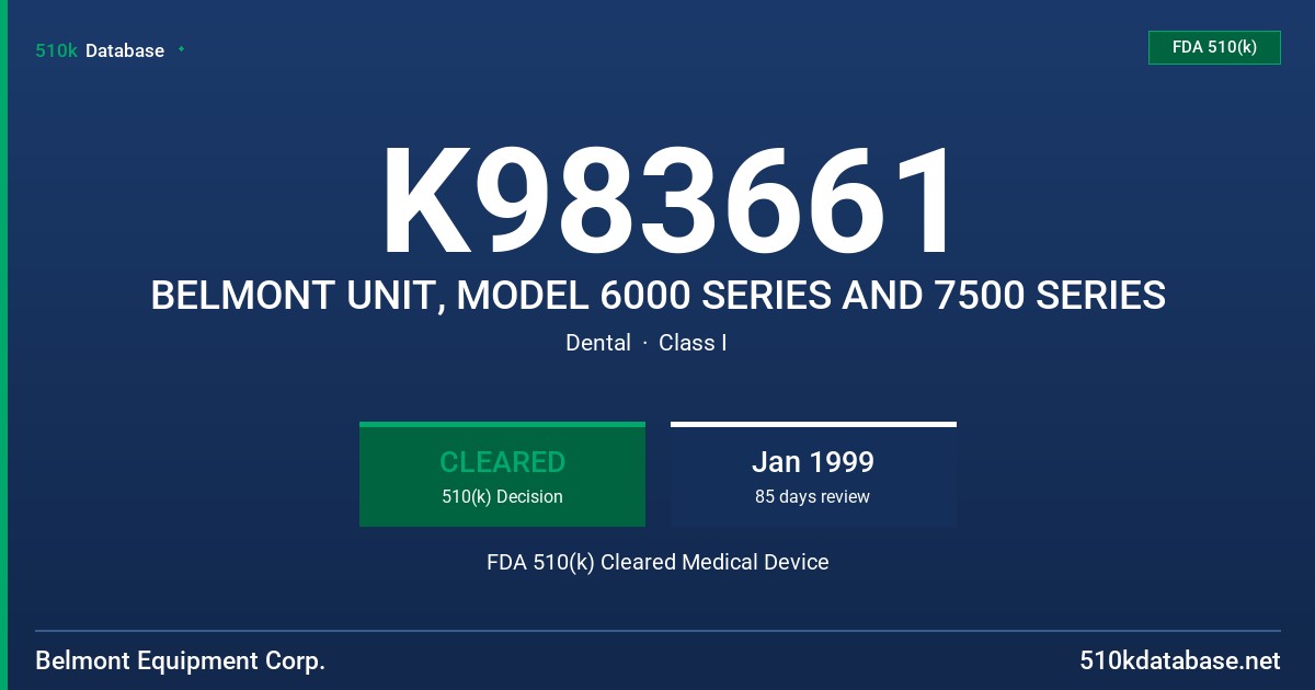 K983661 BELMONT UNIT, MODEL 6000 SERIES AND 7500 SERIES FDA 510(k) Cleared Medical Device