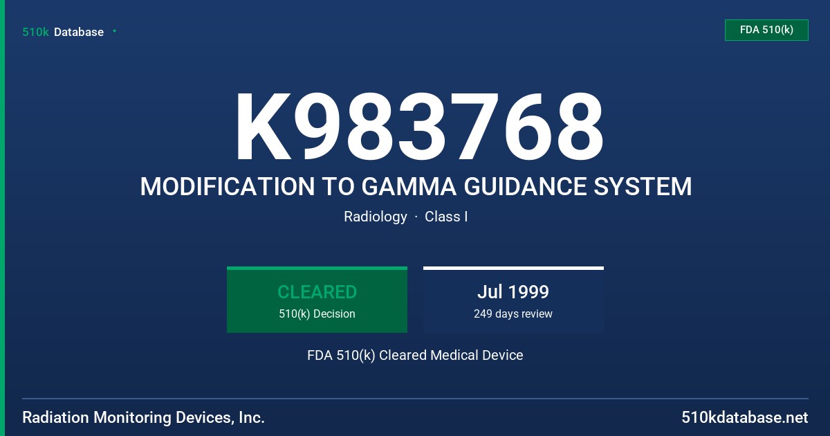 K983768 MODIFICATION TO GAMMA GUIDANCE SYSTEM FDA 510(k) Cleared Medical Device