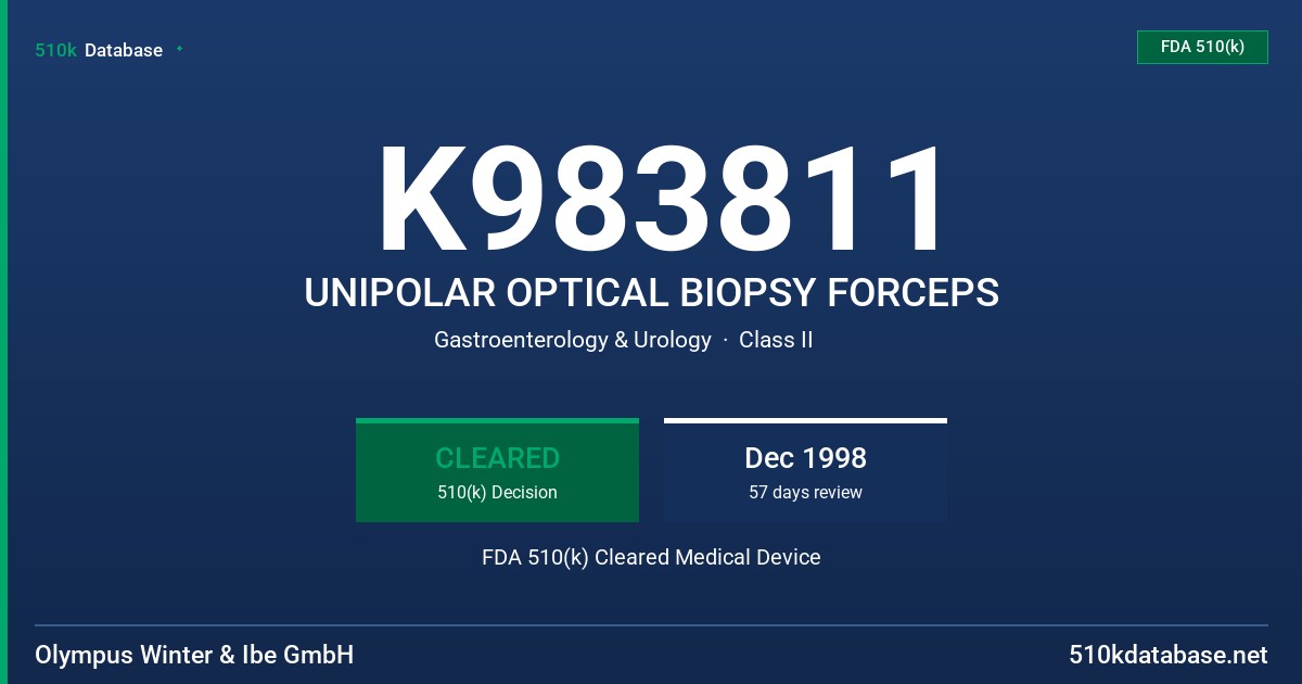 K983811 UNIPOLAR OPTICAL BIOPSY FORCEPS FDA 510(k) Cleared Medical Device