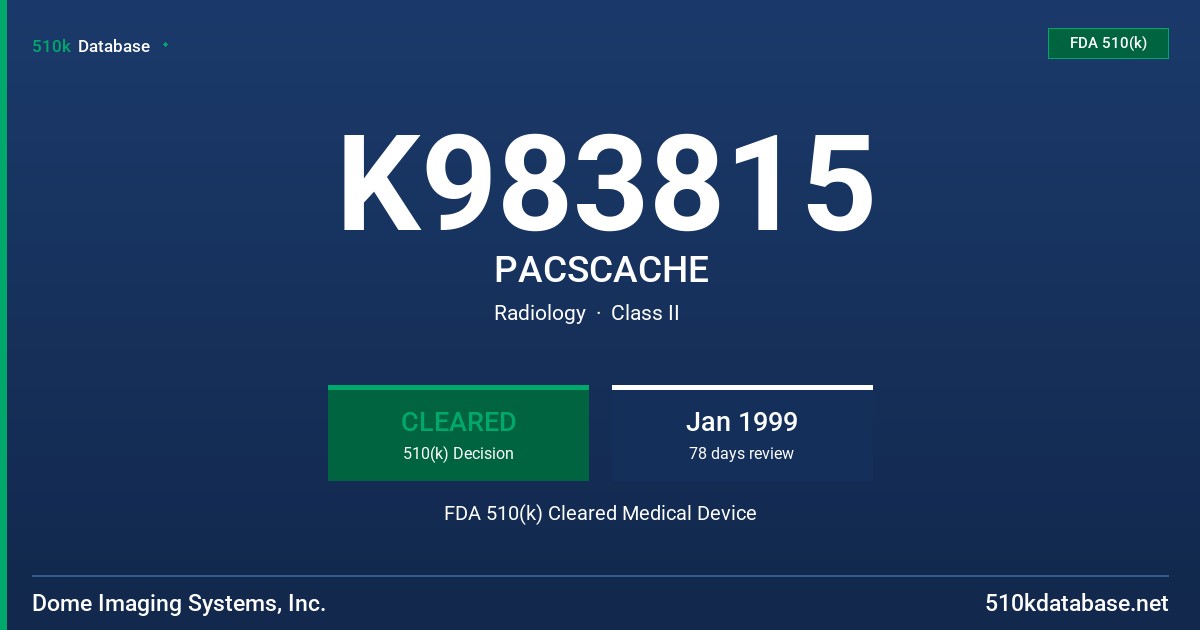 K983815 PACSCACHE FDA 510(k) Cleared Medical Device