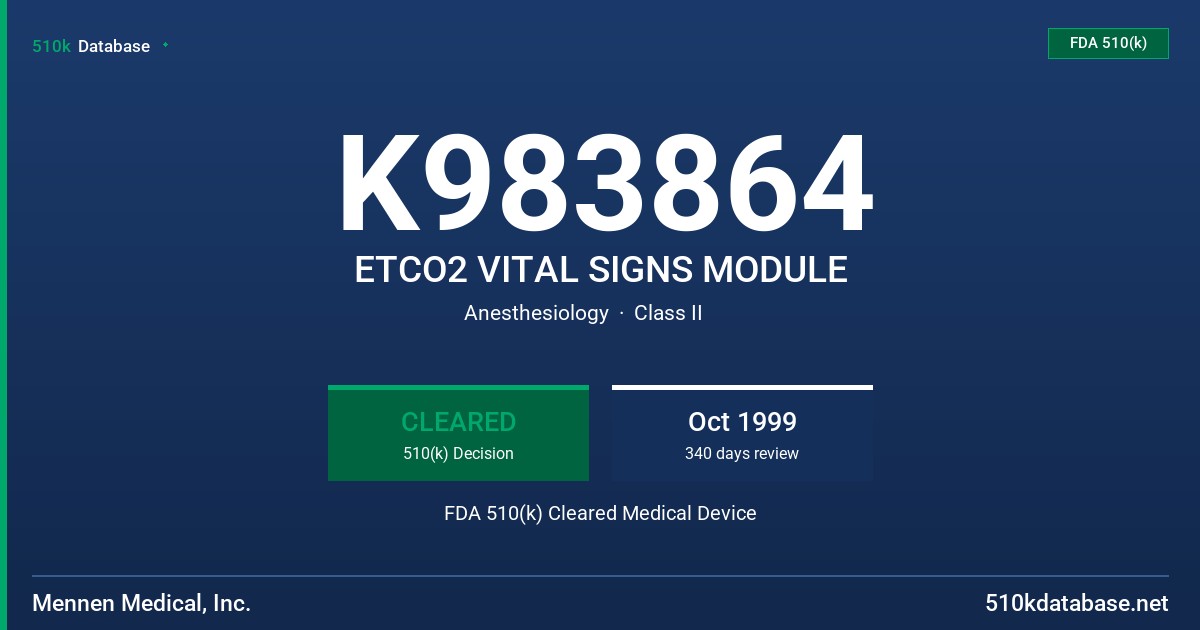 K983864 ETCO2 VITAL SIGNS MODULE FDA 510(k) Cleared Medical Device