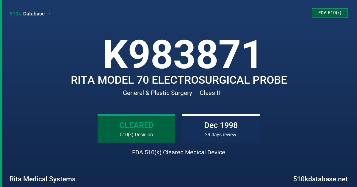 K983871 RITA MODEL 70 ELECTROSURGICAL PROBE FDA 510(k) Cleared Medical Device
